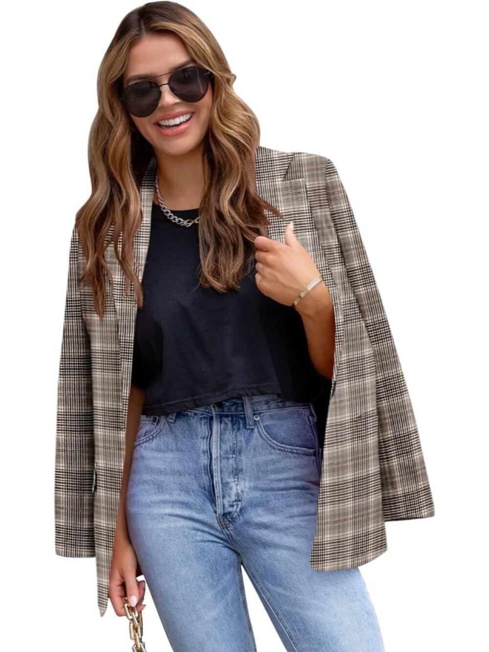 Womens Casual Blazer Jacket Long Sleeve Open Front Work Office Blazer Lapel Butt - Picture 2 of 4